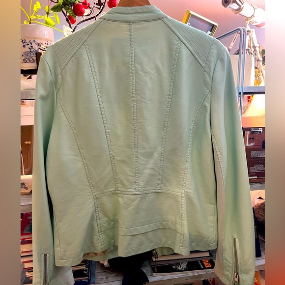 Large Baby Blue Black Rivet Vegan Leather Jacket. - Picture 2 of 3